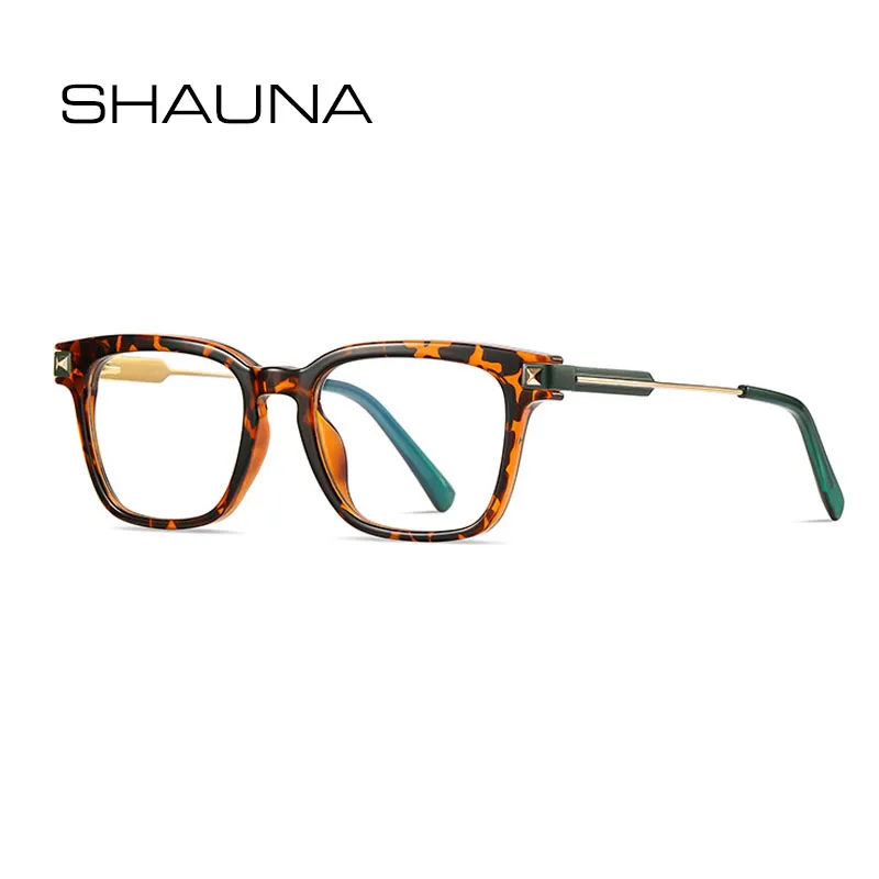 SHAUNA Anti Blue Light Retro Rivets Square Optical Glasses Frames Fashion Spring Hinge Double Colors Computer Eyeglasses