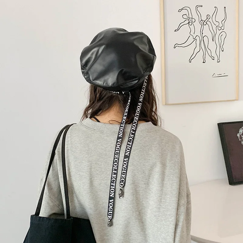 Женский берет из искусственной кожи USPOP Зимний с лентами и буквами 2019 | Аксессуары