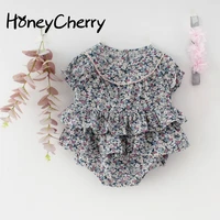 honeycherry summer baby girl small floral cotton short sleeve bodysuit baby childrens one piece clothes hardcover creeper