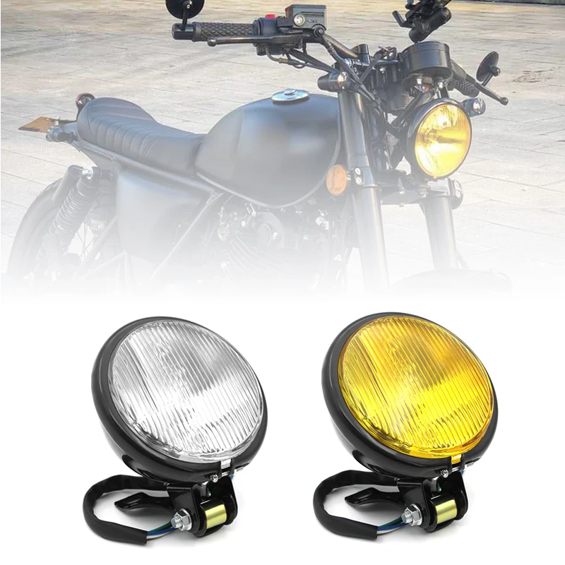 For CG125 Motorcycle Headlight Cafe Racer Head Lamp Motor Vintage Round High/Low Beam Bulb Universal GN125 Harley for Suzuki |
