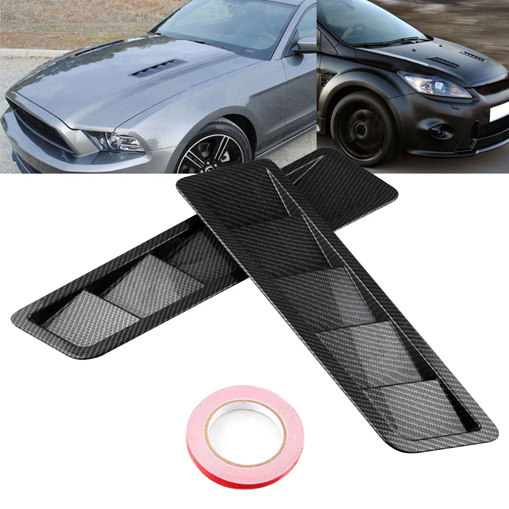 2pcs Universal Carbon Fiber Car Decorative Air Flow Intake Hood Scoop Bonnet Vent Cover Trim Stickers Decoration Car Styling