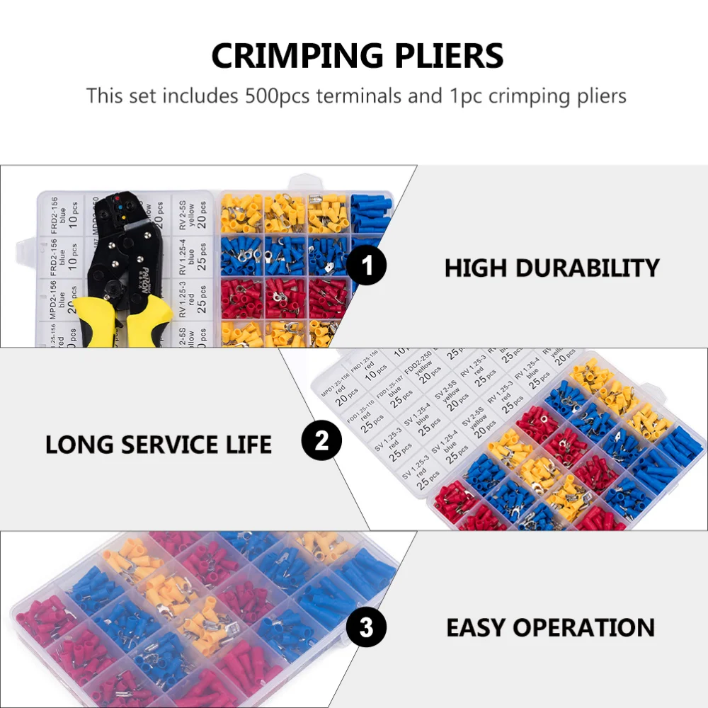 

1 Set Insulated Cable Terminal with Wire Pliers Cold Pressed Cord End Accessory