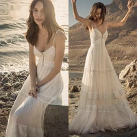 boho lace wedding dress 2021 newest deep v neck backless robe sexy bridal gown spaghetti straps wedding gown vestido de novia