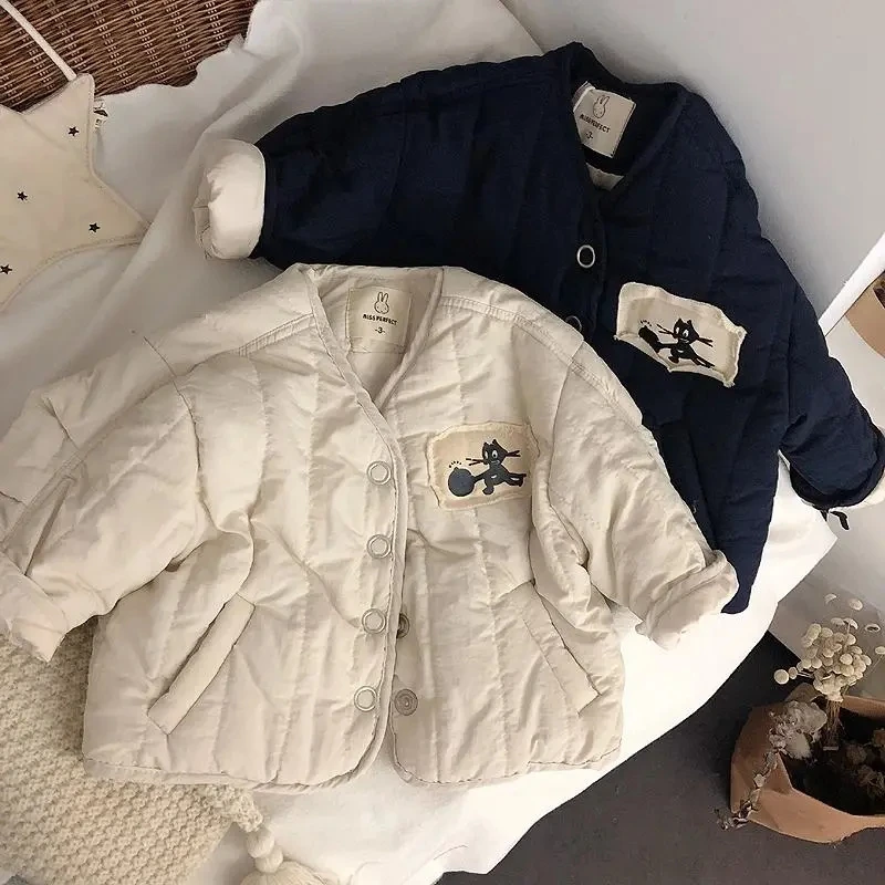 

Korean Boys and Girls Warm Coat Printed Letters Plus Cotton Thick Padded Jacket Baby Warm Cotton Coat 2022 New Toddler Outwear