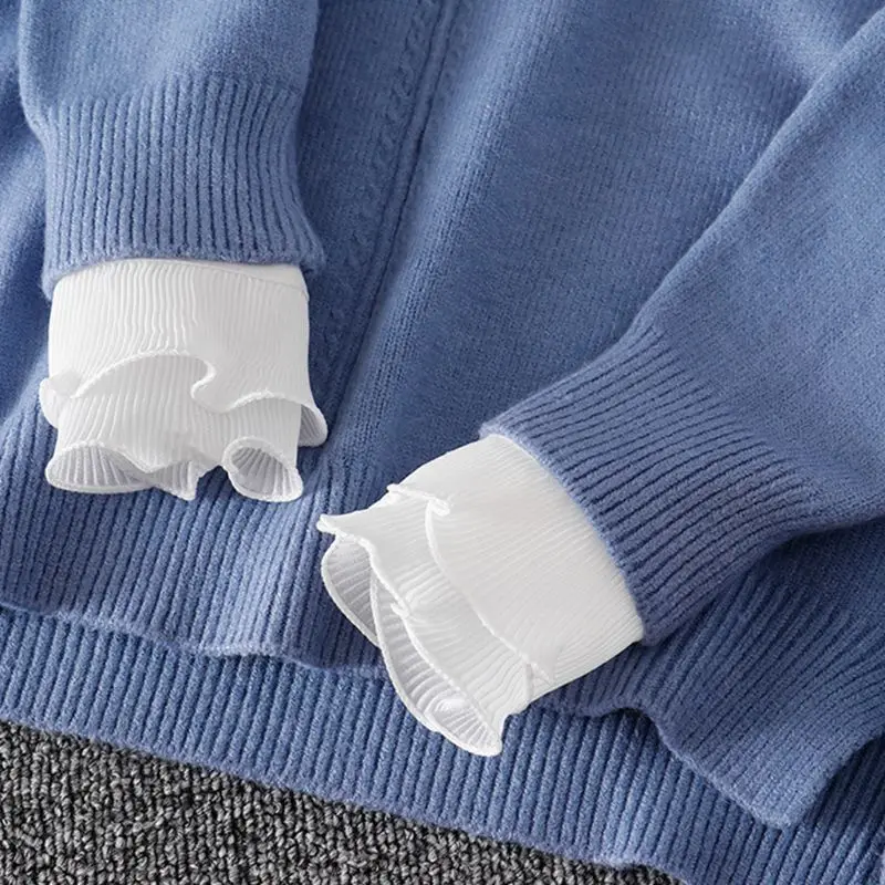 

Ladies Decorated Horn Cuffs Fake Sleeves Double Layer Pleated Ruffles Warmers