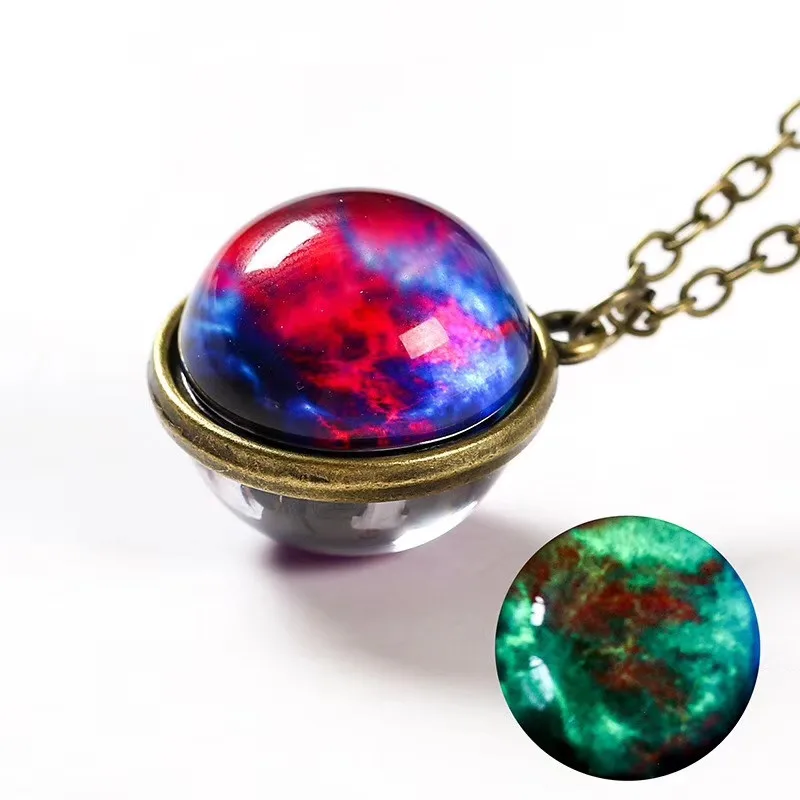 3 Nebula Galaxy Серебристые Двусторонняя подвеска ожерелье стекло художественное изображение ручной работы массивные Вселенная серьги в виде планет для женщин - Окраска металла: 3