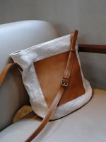 retro art style cotton and linen bags womens large capacity high quality cowhide shoulder bag travel cross body bag