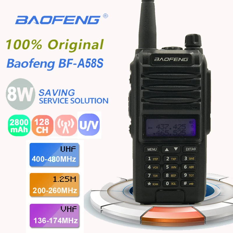 

Новая трехдиапазонная рация Baofeng A58S, портативная рация 8 Вт UHF и VHF для UV5R A58, приемопередатчик, радиоприемники Comunicacion Pinganillo