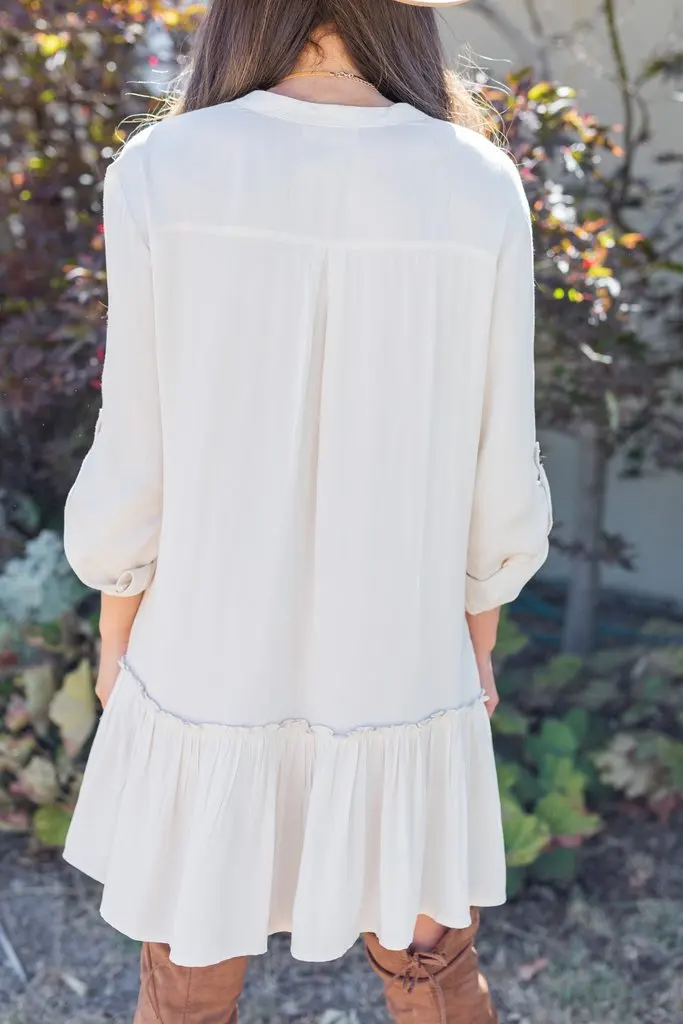 

KHALEE YOSE Boho Mini Dresses Women 3/4 Sleeve Spring Dresses Women Rayon Button Front Ruffles Casual Chic Loose Shirt Dress