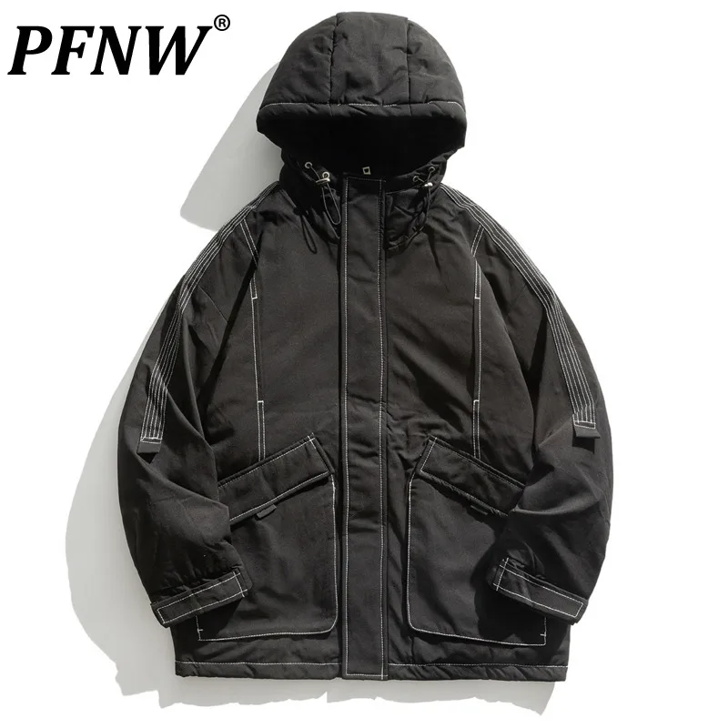 

PFNW 2021 Winter New Trends Loose Casual Men's Hooded Down Jacket Thickened Teens Warm Windproof White Duck Down Coats 12X1406