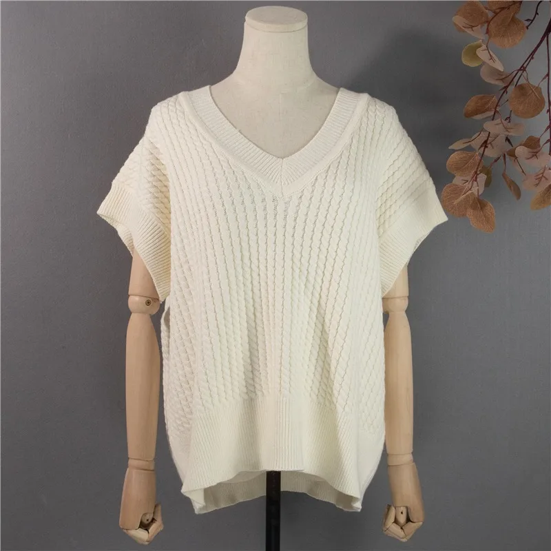 

Fall/winter New Style V-neck Sweater Vest Ladies Oversized Wild Knit Pullover Solid Color Vintage Women's Sleeveless Sweater Top