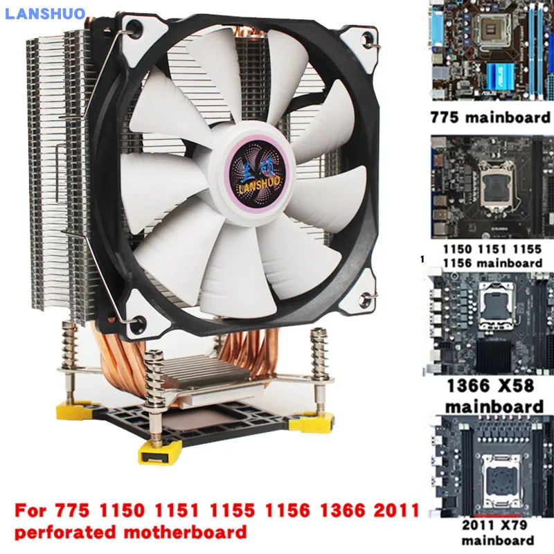 3/4PIN RGB светодиодный Процессор кулер 6-Heatpipe 12V(12 см); охлаждения радиатора для LGA 775 1150 1151 1155 1156 1366 2011 - Цвет лезвия: NO RGB Light