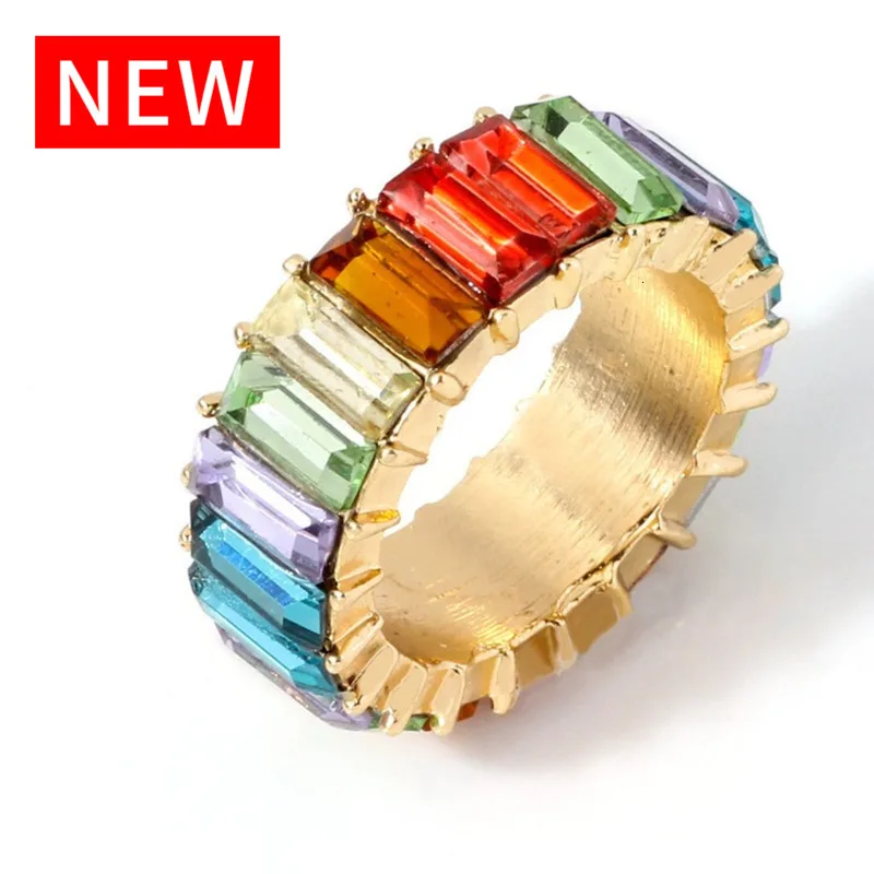 Light Colorful Модное кольцо с кубическим цирконием 3А для женщин и мужчин,, богемное красочное Радужное кольцо для женщин, сделай сам, для мужчин, Т-образные кольца, вечерние, свадебные ювелирные изделия - Цвет основного камня: Light Colorful