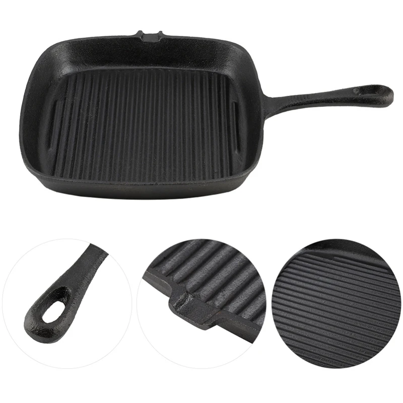 

NEW Cast Iron Steak Frying Pan Food Meals Gas Induction Cooker Cooking Pot Kitchen Cookware