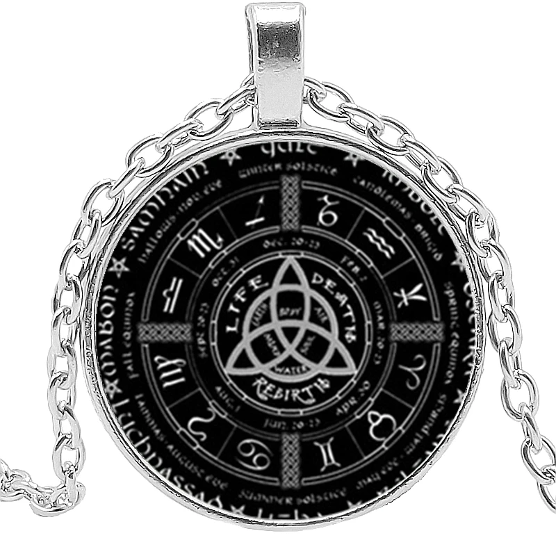 

2019 New Photo Witch Jewelry Glass Round Necklace Pagan Wheel Necklace Pentagram Pendant Round Jewelry