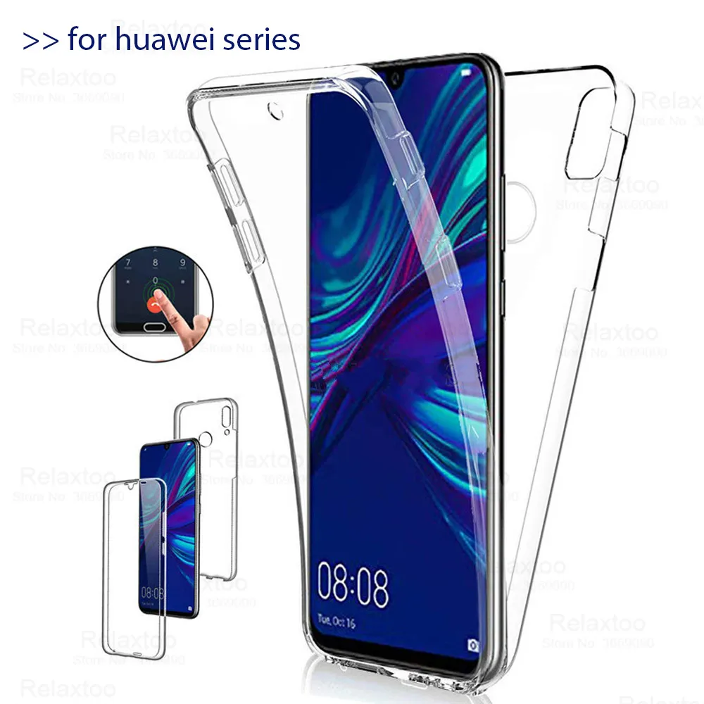 

360 Double Silicone Case For Huawei y7 nova 5t y9 y7p y6 s p40 lite e y 7 p30 pro p40pro PC+TPU Full Body Cover huawai y7 2019