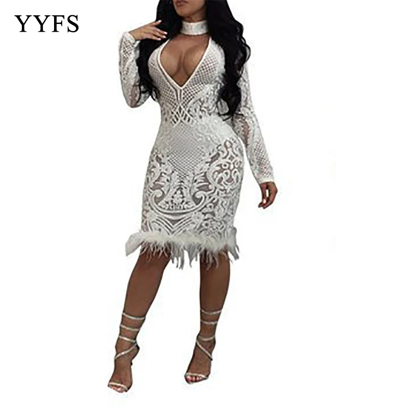 Женское сексуальное Сетчатое просвечивающее платье с длинным рукавом расшитое