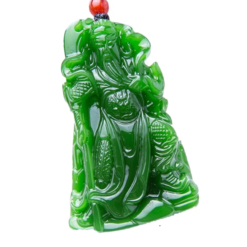 

Wholesale Natural Nephrite carving Guan Gong pendants men domineering Lucky Jades pendant necklace jewelry