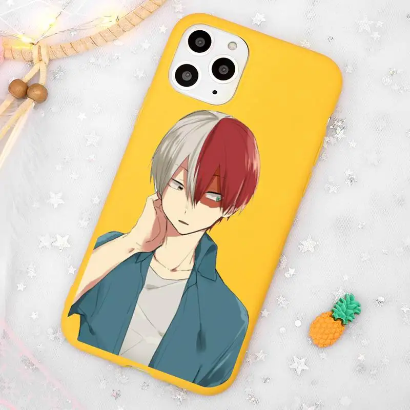 

My Hero Academia Shoto Todorok Phone Case Candy Color Yellow for iPhone 11 12 pro XS MAX 8 7 6 6S Plus X 5S SE 2020 XR