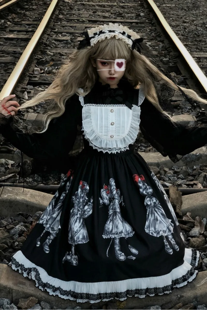 Женское винтажное платье в стиле стимпанк готика черный японский стиль|Платья