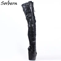 sorbern patent snake crotch thigh high boot women ballet wedges straps wrapped lace up size 11 women shoes fetish for drag queen