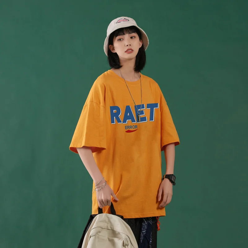 

Свободная уличная Футболка с принтом, Винтажная Футболка большого размера с круглым вырезом в стиле Харадзюку, женская одежда для пары, жен...