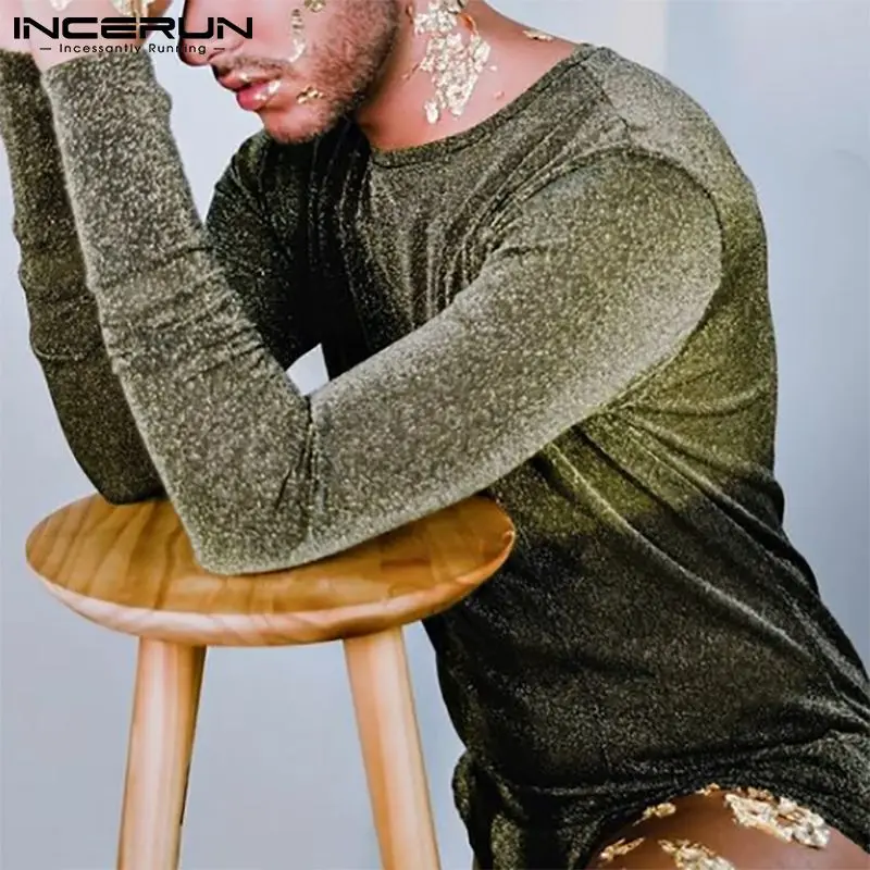 

Fashion Loungewear Men's Rompers Solid Sexy Leisure Onesies Male Loose Breathable Shiny Long-sleeve Jumpsuits S-5XL 2021 INCERUN