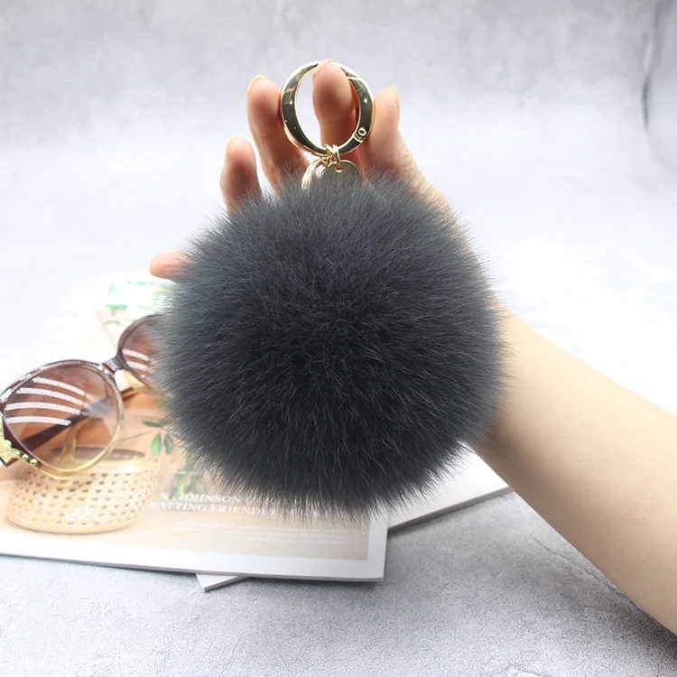 Luxury 13cm Fluffy Real Fox Fur Ball Pom Poms Pompom High Quality Keychain Car Key Chain Metal Ring Pendant For Women F312 | Украшения и