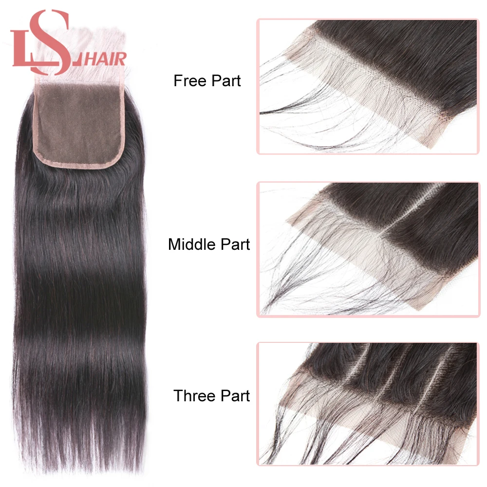 Волосы LS перуанские прямые волосы 3 пряди Remy человеческие для наращивания с 4*4
