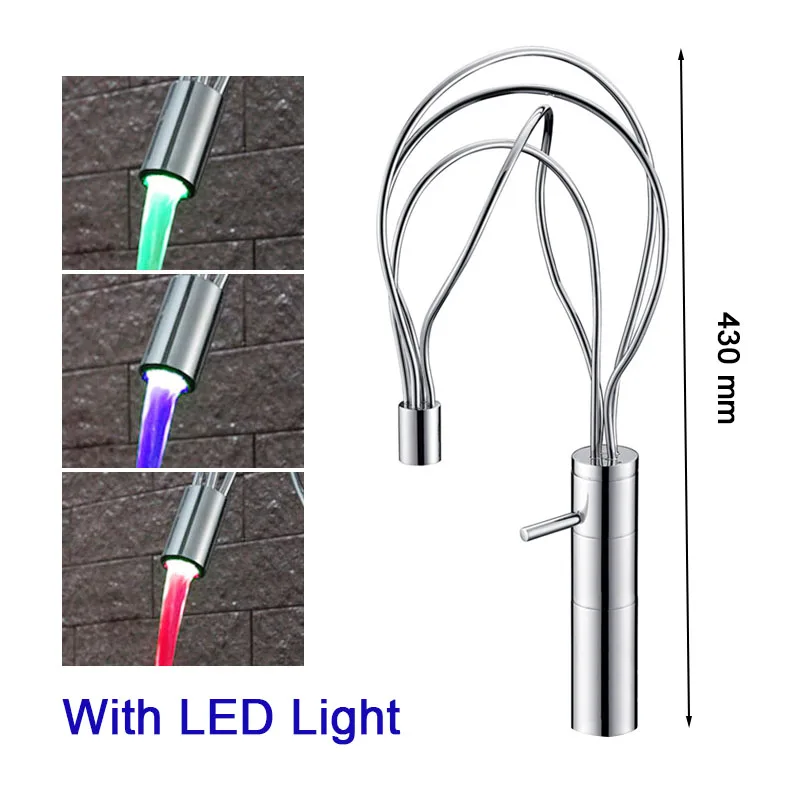 Tall with LED light Светодиодный светильник, скручивающаяся труба, дизайн для ванной комнаты, кран на палубе, крепление с одной ручкой, модный смеситель для воды, Твердый латунный, короткий и высокий - Цвет: Tall with LED light