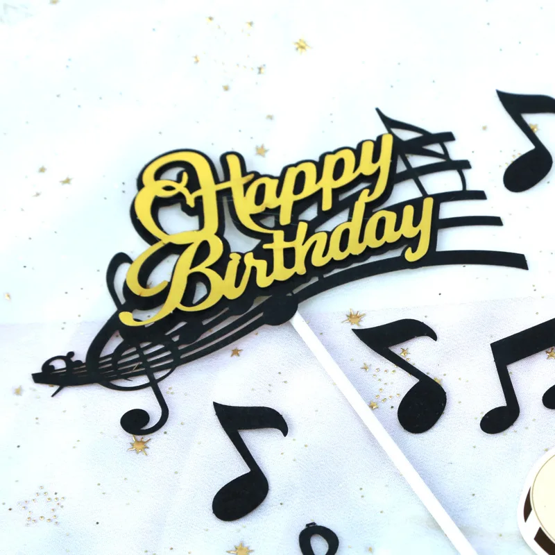 1set/Musical note Happy Birthday Cartoon Cake Topper Cupcake Flag Paper Guitar Baby Shower Birthday Cake Baking Party Decoration