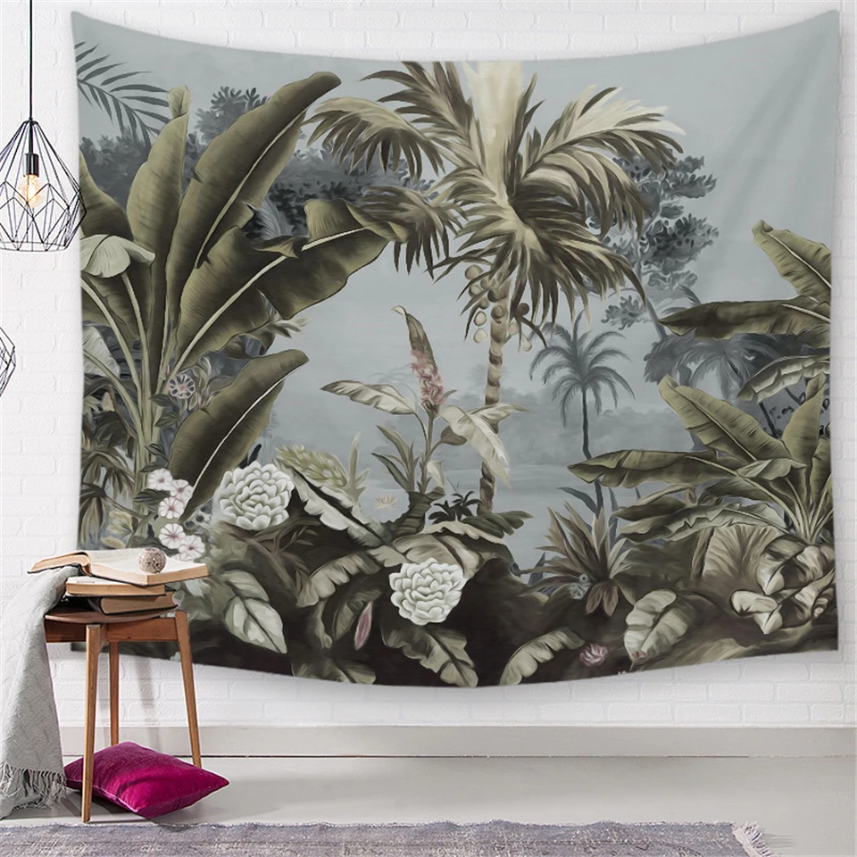 Тропическим принтом гобелен с изображением деревьев настенный узор зеленые