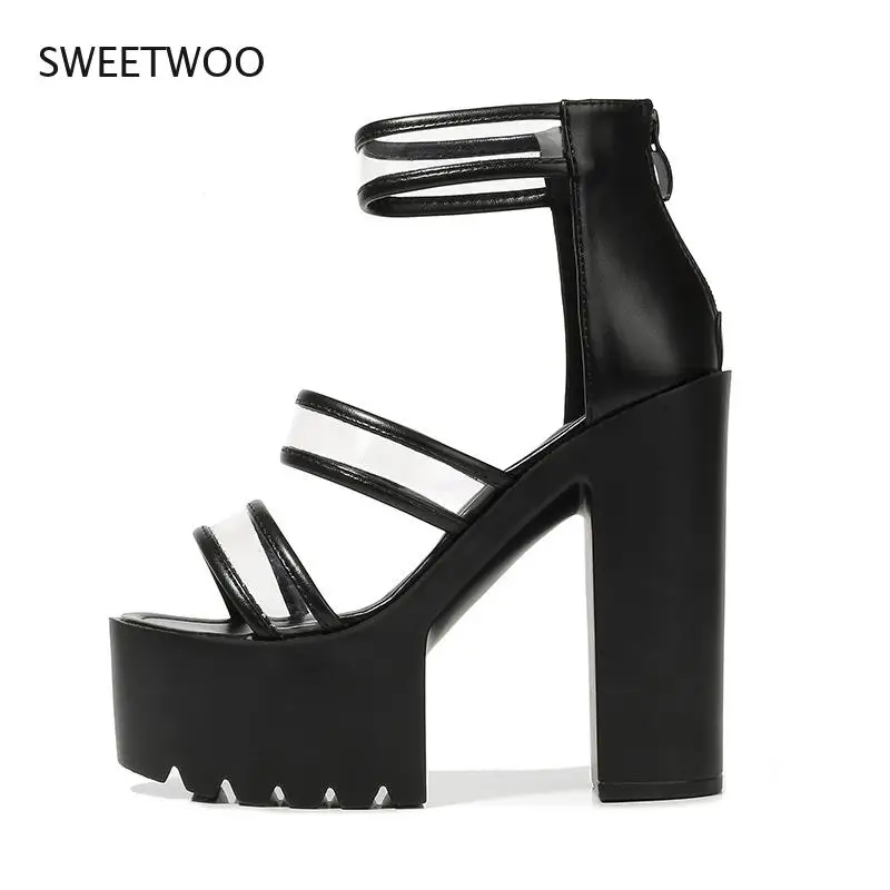 

Sponge Cake Dance T Stage Thick with Fish Mouth Sandals 15Cm New Spring Summer 2021 Transparent Super High Heels Women Shoes