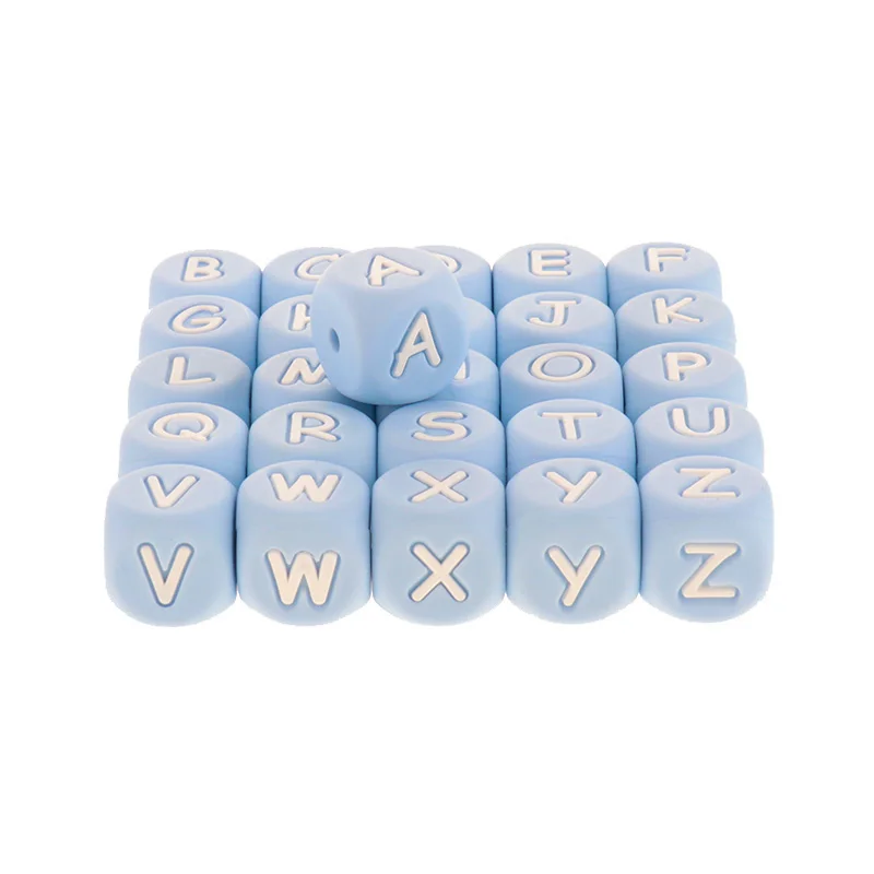 100pcs Baby Silicone Letters Teether For Teeth Silicone Beads Letters Alphabet Silicone For Pacifiers Baby Goods BAP Free Blue