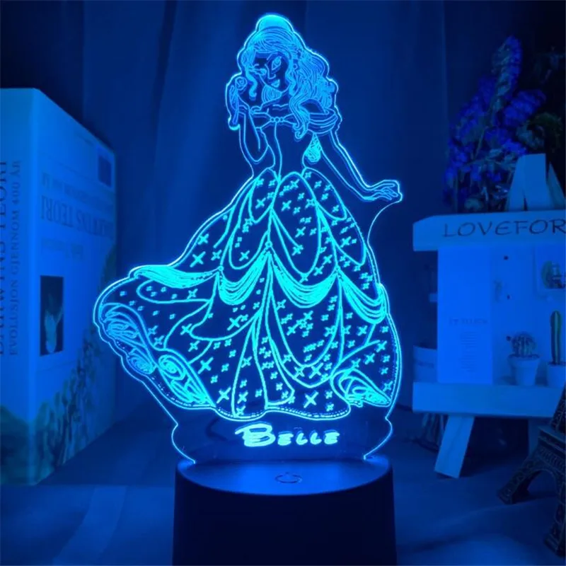 Disney Princess 3D Visual Lamp Alice Cinderella Jasmine Figure LED Night Light Children Gift Toys Bedroom Decortive Table | Лампы и