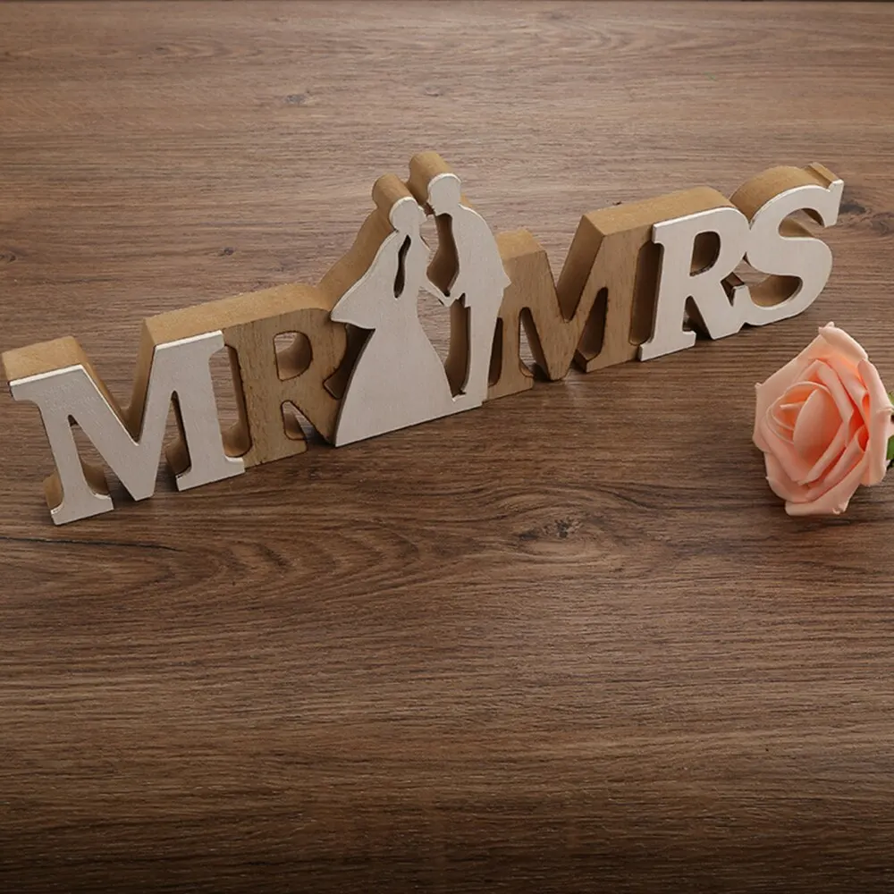 Wooden Standing Letters Sign Personalised Wood Mr & Mrs Letter Logo Wedding Decoration Table 38x12cm | Дом и сад