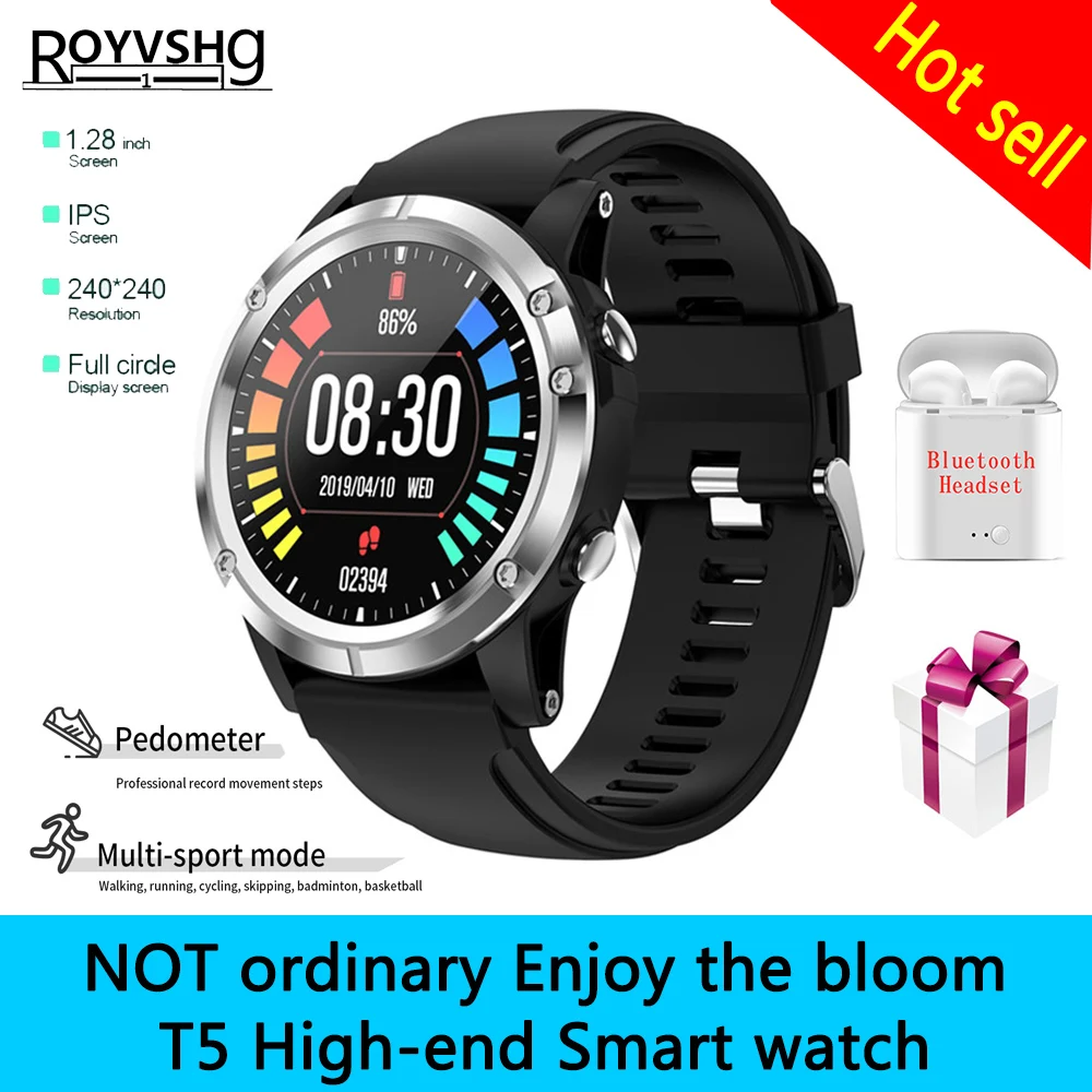 Смарт часы T5 мужские водонепроницаемые с Bluetooth пульсометр кислородный монитор