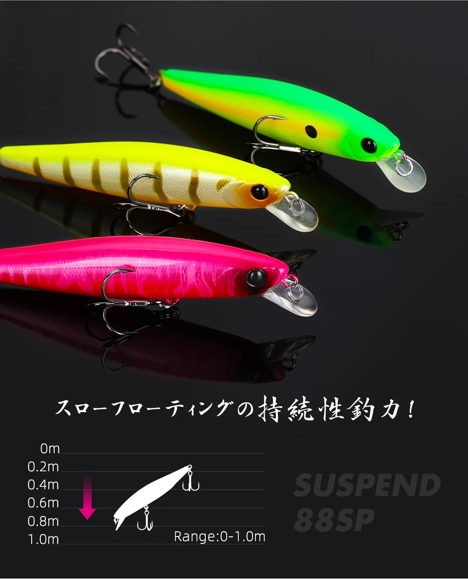TSURINOYA 88SP Suspending Minnow Angelköder DW76 10,3 g Wobbler Long Casting Bass Pike Jerkbait Bait Movement System Tackle – Detail 15