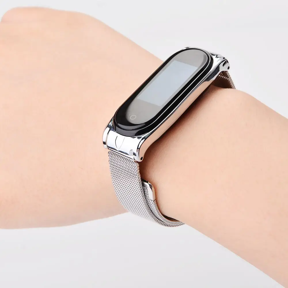 Браслет Mi Band 4 браслет из нержавеющей стали для Xiaomi Mi браслет 4 3 Mi4 сменный ремешок Miband 4 3 металлические браслеты Pulseira - Цвет: Silver