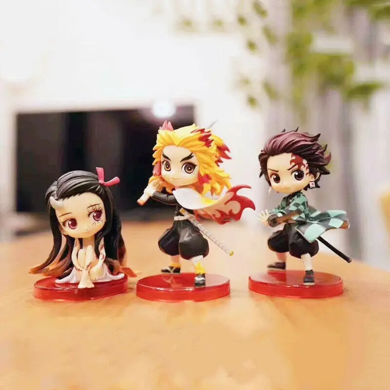 

3 шт./лот Статуэтка из ПВХ для убийц демонов Nezuko Tanjirou Rengoku Kyoujurou Q Ver. Игрушка Аниме без коробки