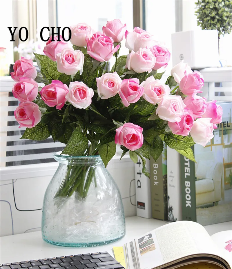 YO CHO Big Silk Rose Flore Branch Artificial Flowers Roses For Home Hotel Decor DIY Wedding Fall Decoration Fake | Дом и сад