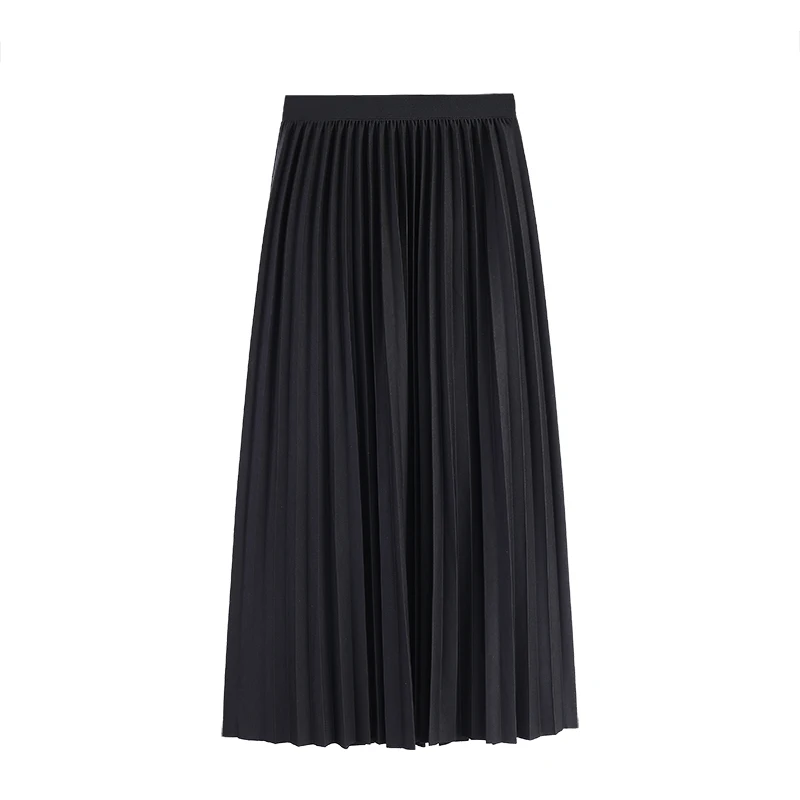 

NEW Winter Women Draped Rib Pleated Skirt Elastic High Waist Long Skirt Female Autumn Ladies High Quality Midi Skirt Saia