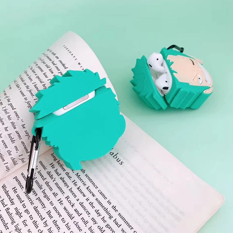 

Anime Roronoa Zoro Silicone Earphone Case for AirPods 1 2 Bluetooth-compatible Earphone Protection Cover with Carabiner