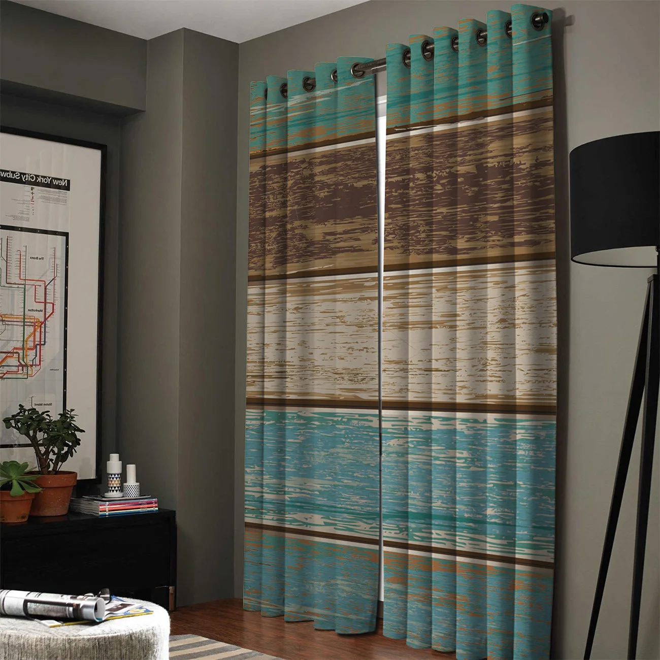 Retro Wood Grain Texture Curtains Window Living Room Kitchen Indoor High Blackout Curtain | Дом и сад