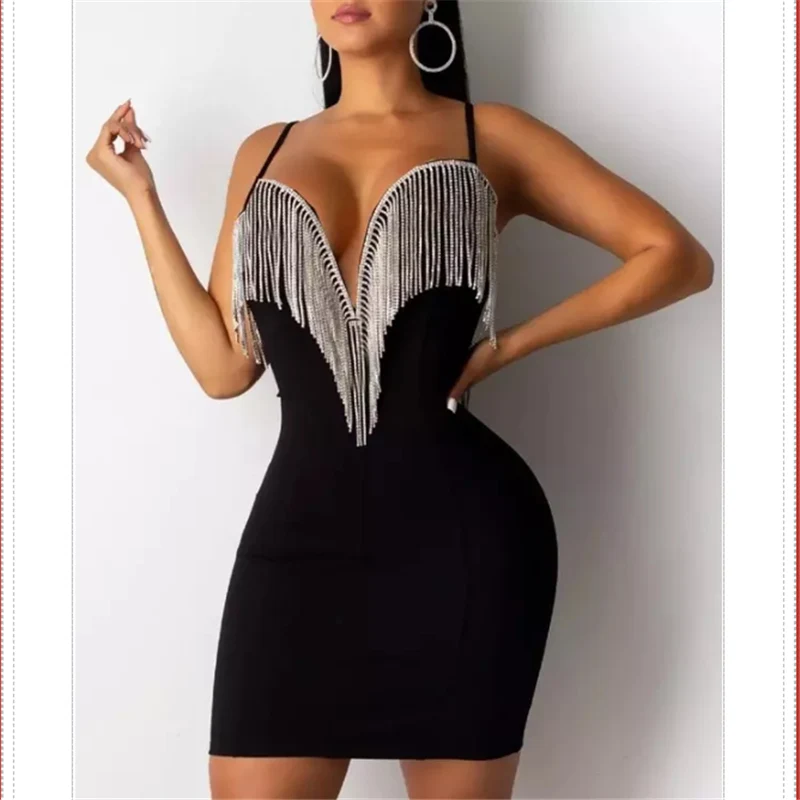 Женское облегающее платье с бахромой и V-образным вырезом | Женская одежда