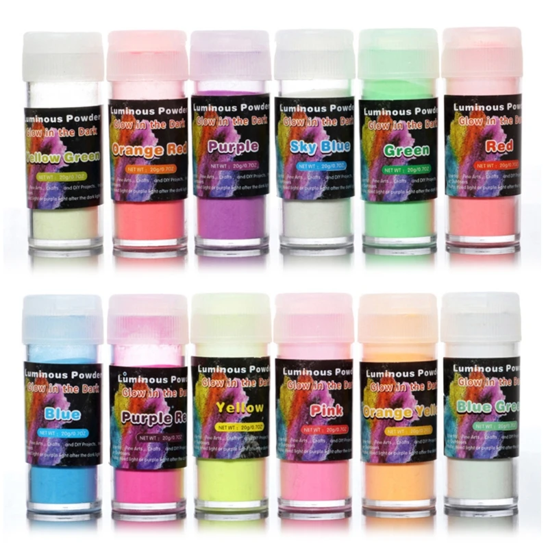 

L5YD 12 Colors Fluorescent Nail Glitter Powder Neon Phosphor Ultrafine Luminous Pigment 3D Nail Art Glow DIY Crafts Decor