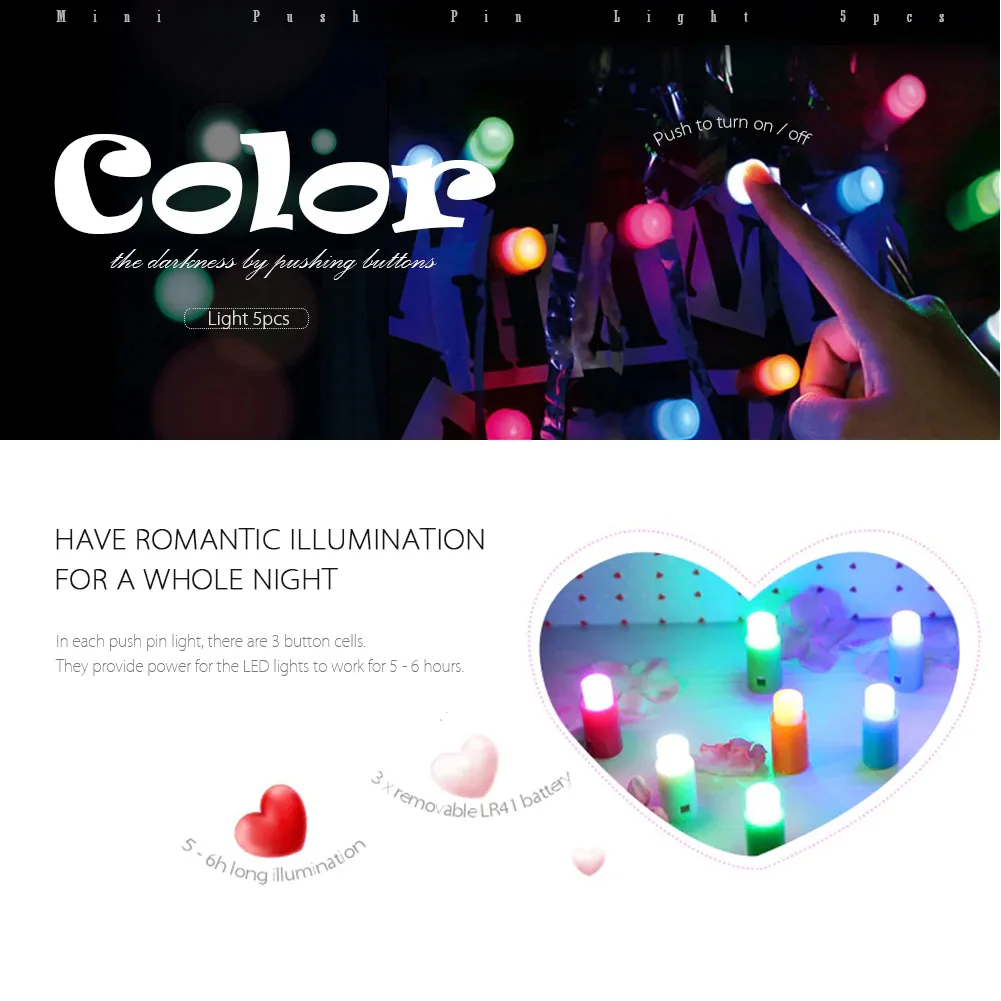 

Indoor Decoration Mini Battery Operated Plastic Material Push Pin Light Wireless Modern