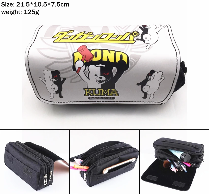 02 Аниме Danganronpa monokuma холщовый чехол-карандаш для студентов, женская косметичка, дорожные косметички, канцелярские принадлежности на молнии, сумка - Цвет: 02