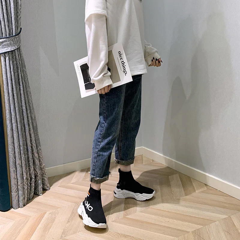 

Women's Sneakers 2021 Summer High Top Platform Women Shoes Breathable Female Sock Shoes Casual Shoes