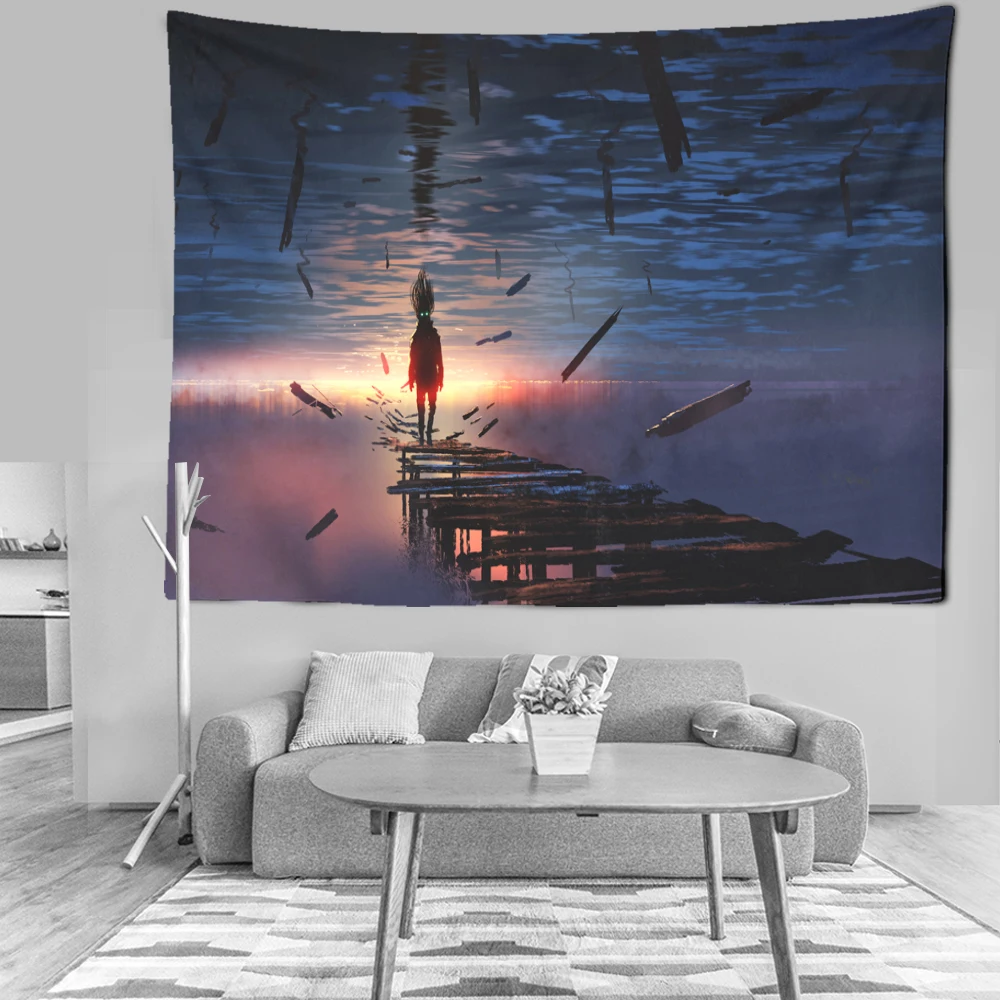 

Sunset Scenery Mandala Wall Hanging Tapestry Hippie Psychedelic Music Personality Landscape Paint Wall Cloth Tapestries